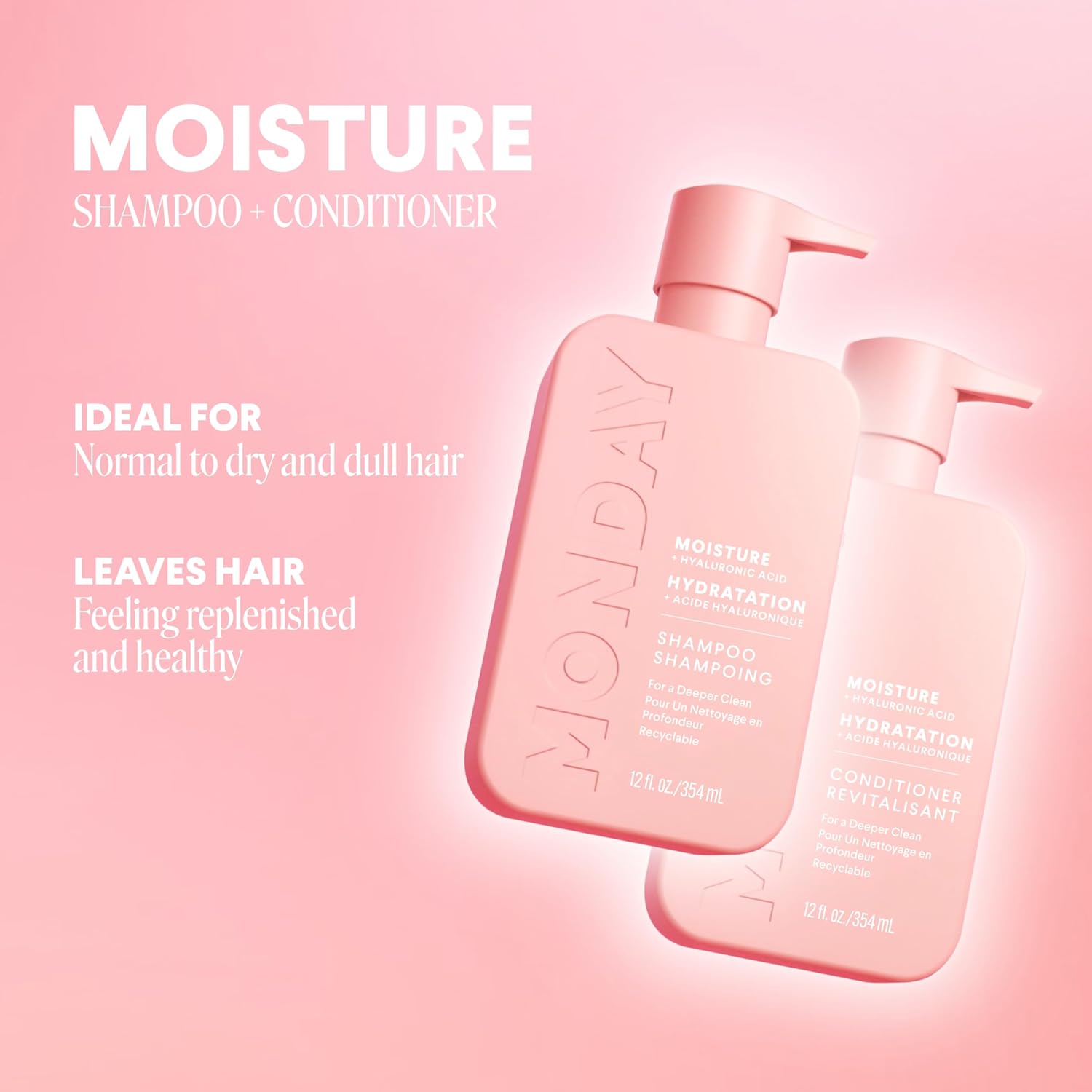 Bundle of MONDAY HAIRCARE Moisture Shampoo + Conditioner Set, 12 Fl Oz (Pack of 2) + MONDAY HAIRCARE Moisture Leave-in Conditioner 5 Oz Dual Pack