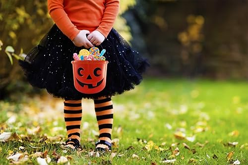 Miniatura 4 de KINREX Cubo de dulces de calabaza de Halloween, cesta de plástico para trucos o tratos, gran recuerdo de decoración de fiesta, naranja, mide 5.5