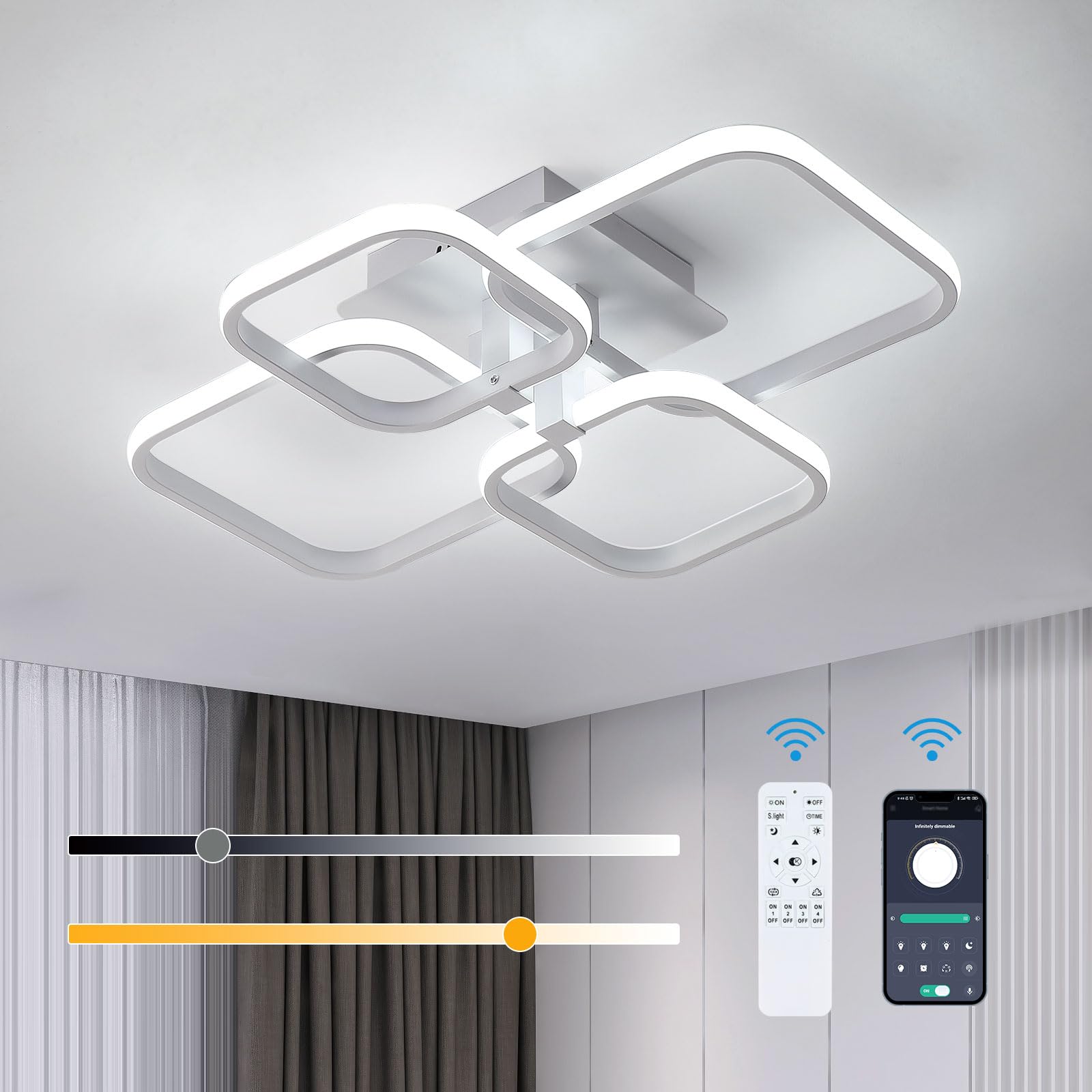 Tealight Plafoniera LED Dimmerabile, Lampada da Soffitto Moderna 48W 5400LM, Lampadario LED Regolabile 3000K-6500K per Soggiorno, Camera da Letto