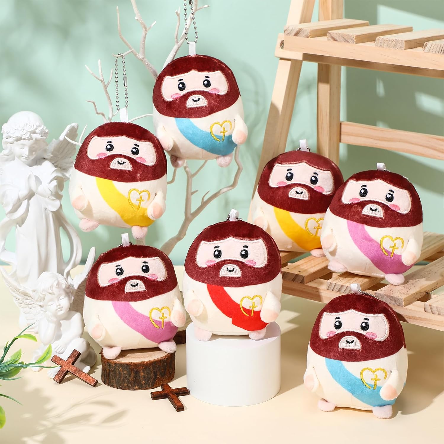 Civaner 12 Pcs Easter Christian Jesus Plush Toys Bulk, 5" Mini Jesus Stuffed Plush Dolls with Keychain for Church, Sunday School, Easter Basket Fillers, Christian Gifts for VBS, Baptism