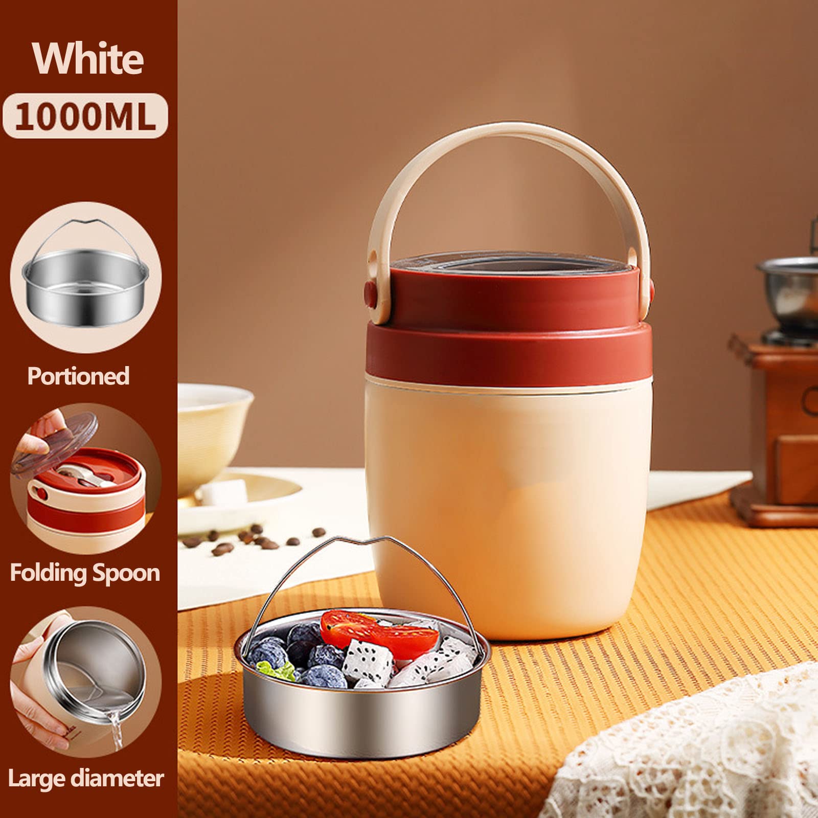 Bento Lunch, Snack Box, Lunch Box, próżniowy izolowany słoik na żywność 1000 ml pojemniki na żywność ze stali nierdzewnej bez BPA do ciepłego i zimnego jedzenia, szczelny lunch box dla dzieci i dorosł