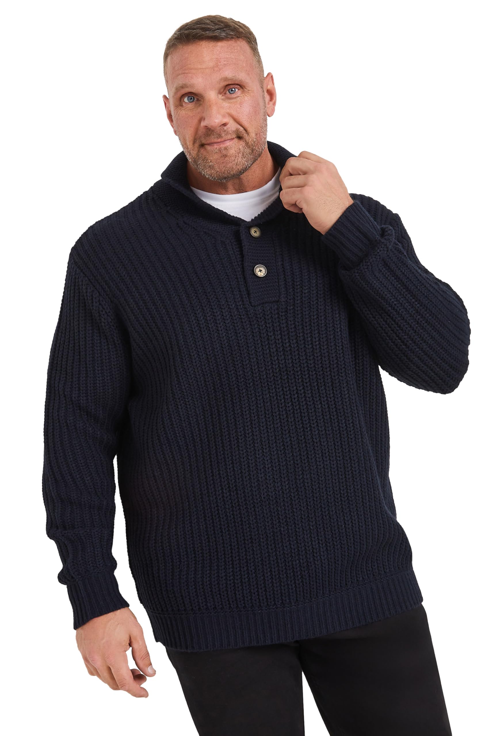 BadRhino Big & Tall Blue Shawl Jumper - Men's - Plus Size Curve