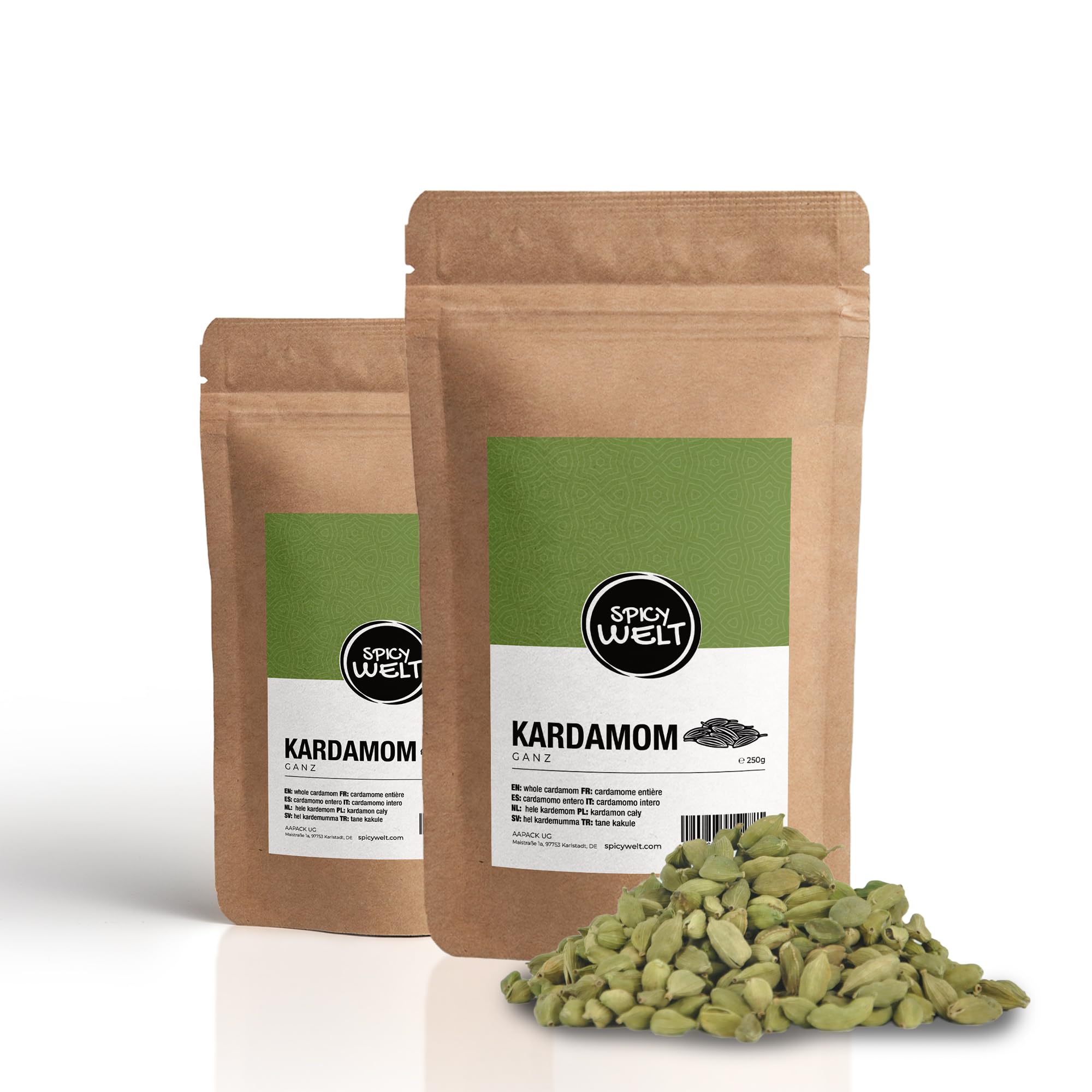 Spicy Welt Cardamomo Verde Entero (250g) - Cardamomo en Vaina – para Curris, Postres e Infusiones | Intenso, Dulce y Cítrico | 100% Natural & Sin Aditivos