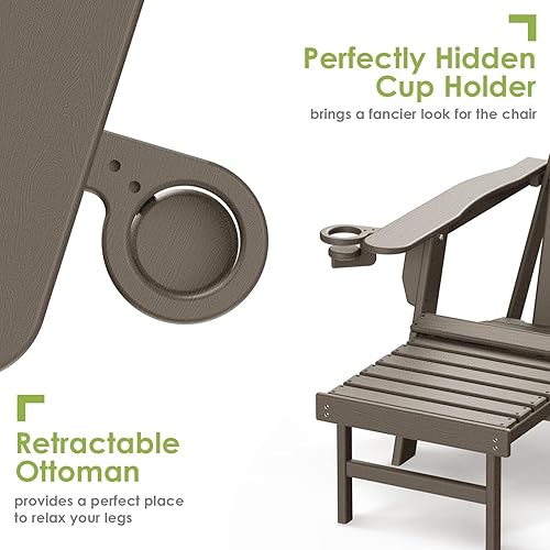 Miniatura 4 de GREENVINES Adirondack - Sillas con otomana  Juego de 2  Grano de madera  Plegable  Reposapiés retráctil  Plástico HDPE  Silla para hoguera para todo