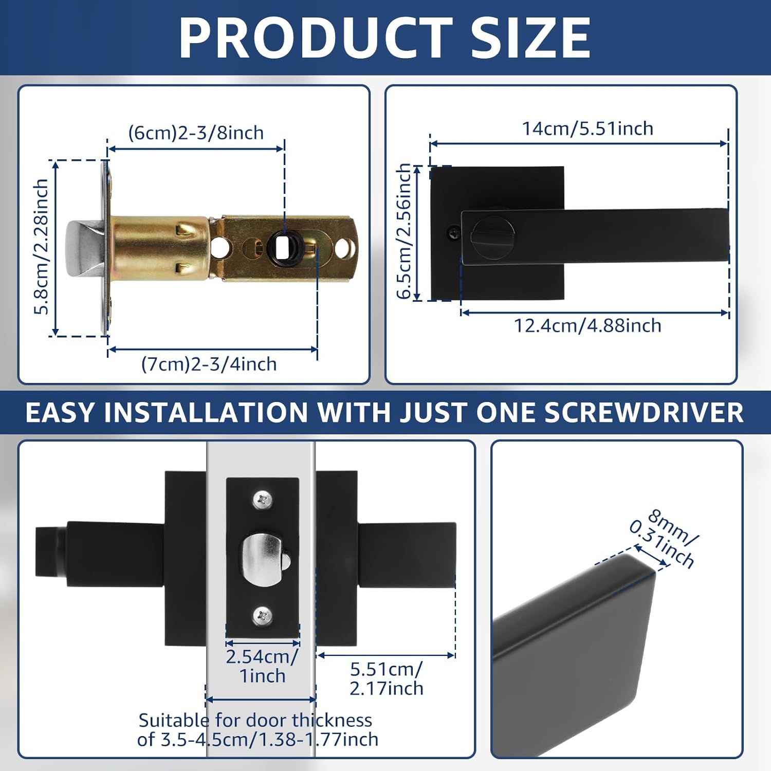 Entry Door Lever Exterior Door Handle Keyed Set with Lock and Key Secure Keyed Reversible Lever Exterior for Front Entrance and Bedrooms, Matte Black, Pick Resistant Smartkey Rekey Security
