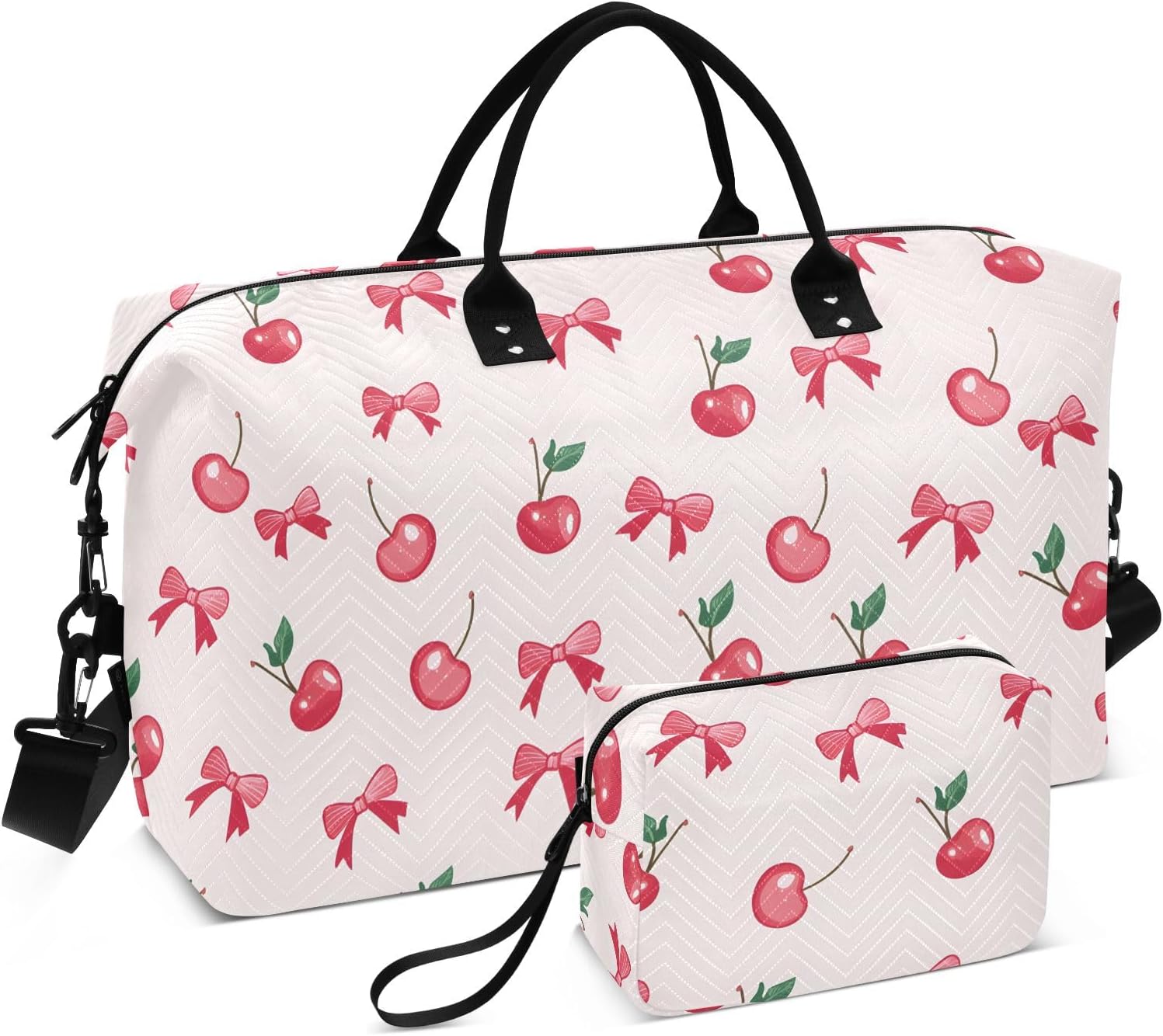 Large Travel Duffel Bag Sports Tote Gym Bag Overnight Weekender Bags Cherry Bow Carry On Luggage with Toiletry Bags