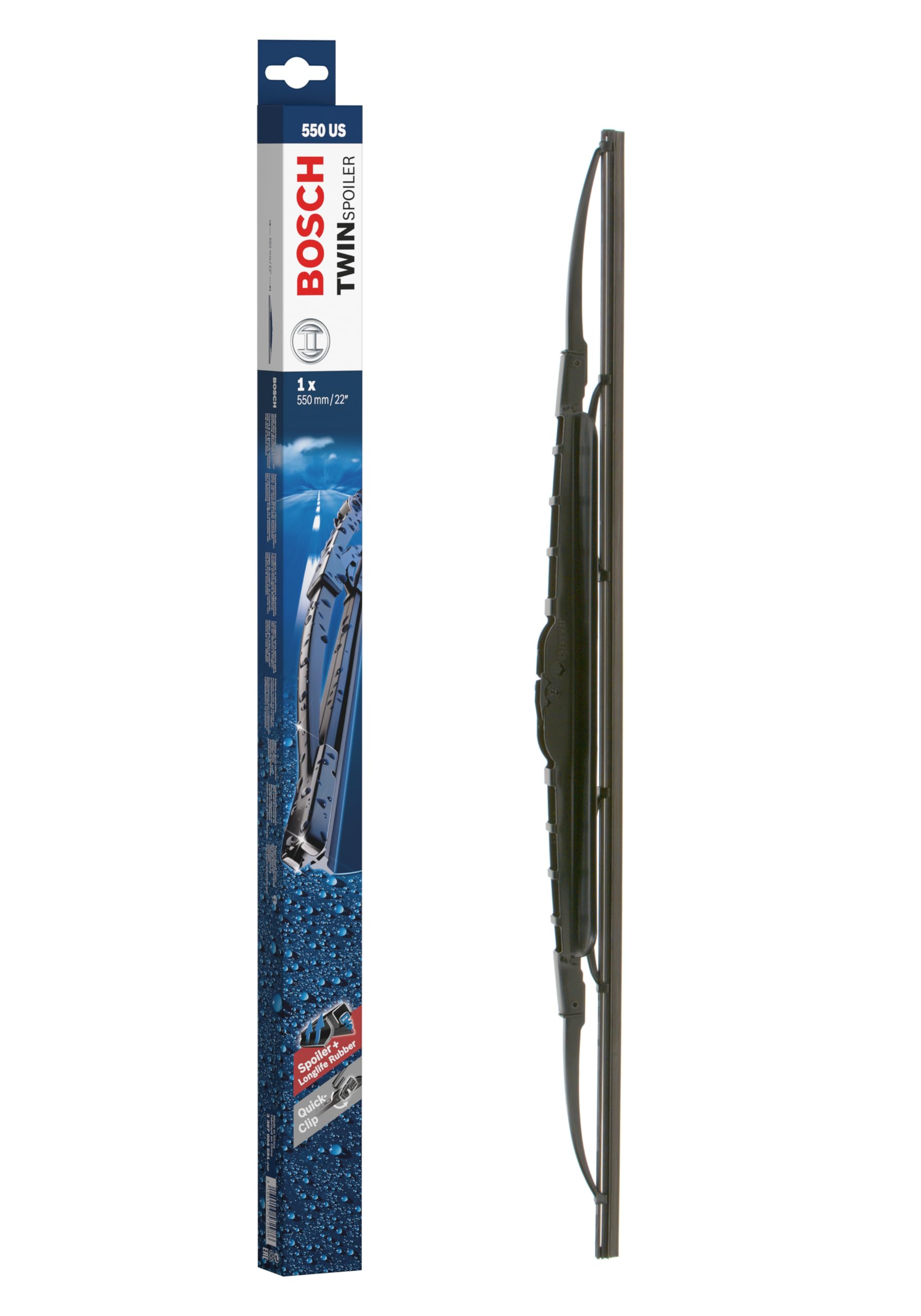 Bosch Balai d'Essuie–Glace Conventionnel Twin Spoiler 550US, Longueur: 550mm – 1 Balai avant