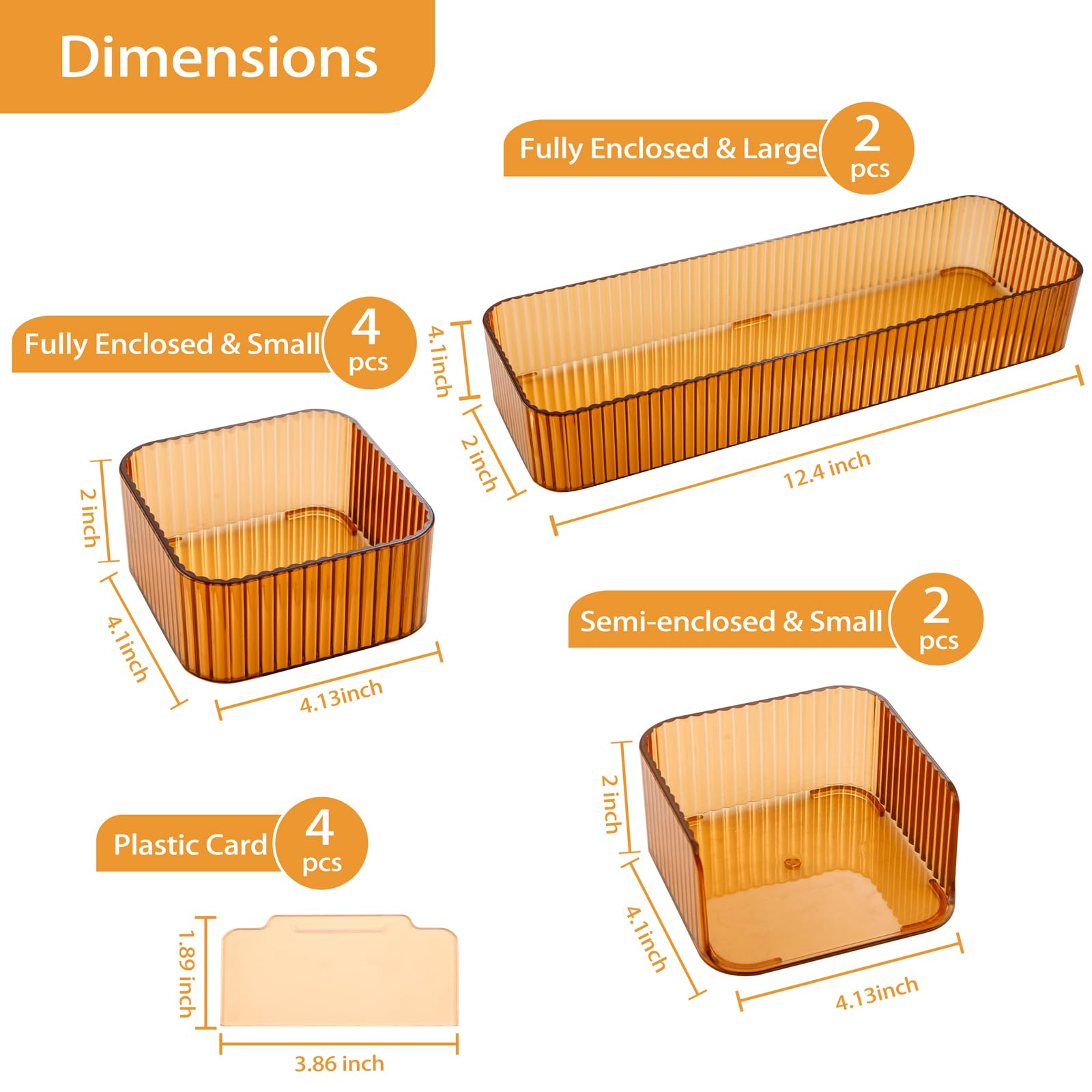 Hioasis 12pcs Drawer Organizers Set - 3-Size Stackable Makeup Organizers, Vanity Drawer Dividers Storage Bins Suitable for Cosmetic, Stationery in Bathroom & Kitchen & Office (Brown)