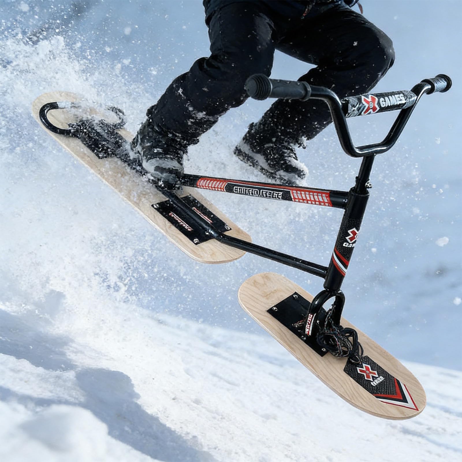 Monopattino da sci, leggero, girevole a 360°, telaio in lega di alluminio rinforzato, design a doppia tavola per sport sulla neve, adatto per adulti e ragazzi