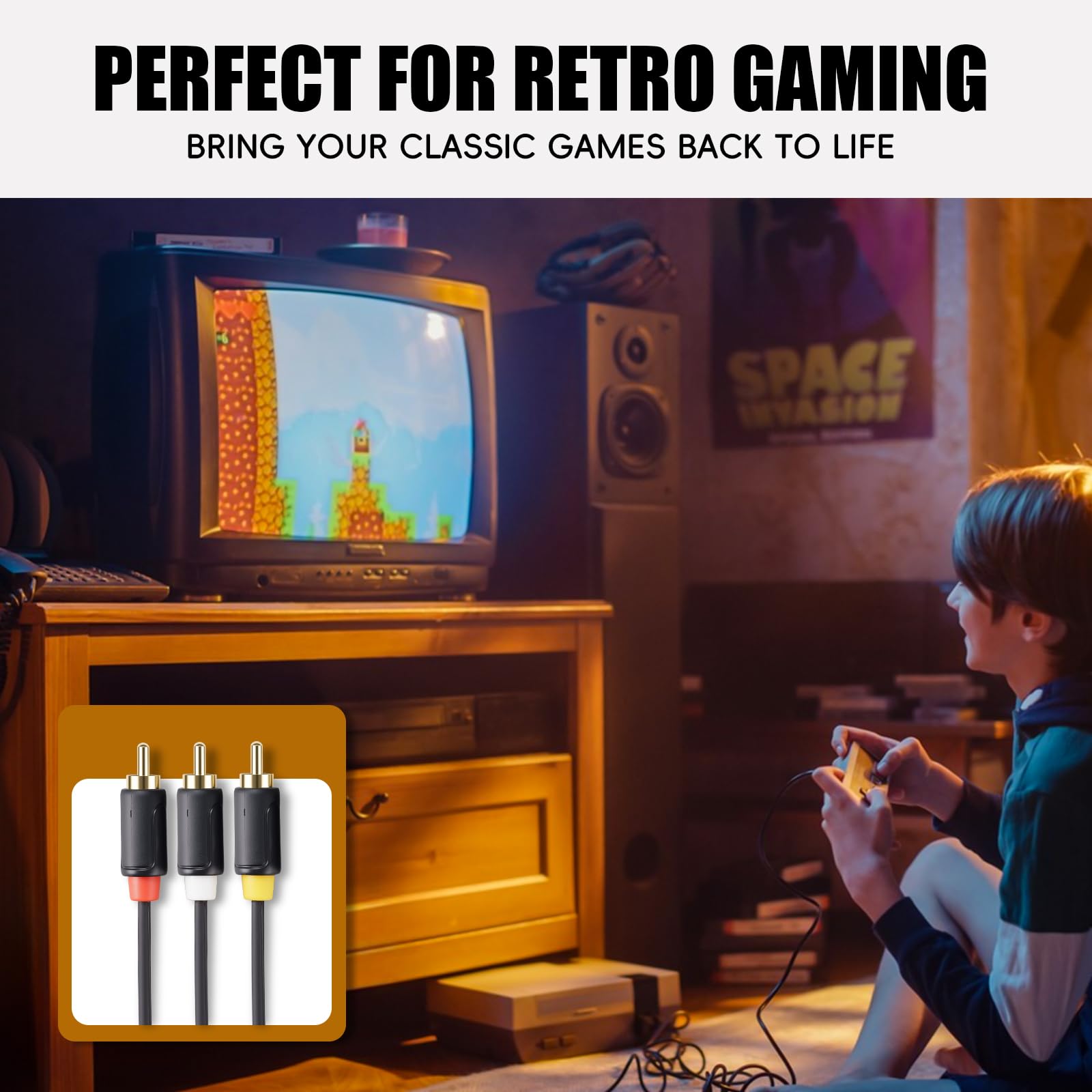 RCA AV Kabel, 3 RCA Stecker auf Stecker für DVD, PS1, PS2, VCR, 1,5 m | Composite-Video und Stereo-Audio, vergoldete Anschlüsse, verstärkte PVC-Ummantelung, für Geräte mit Standard-Cinch-Ports
