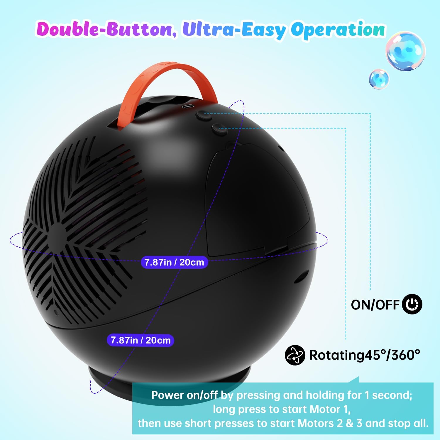 IFLOVE Bubble Machine for Kids 3+-45°/360° Rotating Bubble Blower with RGB LED Light,30000+ Bubbles Per Minute,Automatic Portable Bubble Maker for Boys Girls,Outdoor Party Easter Birthday Gift (Black)