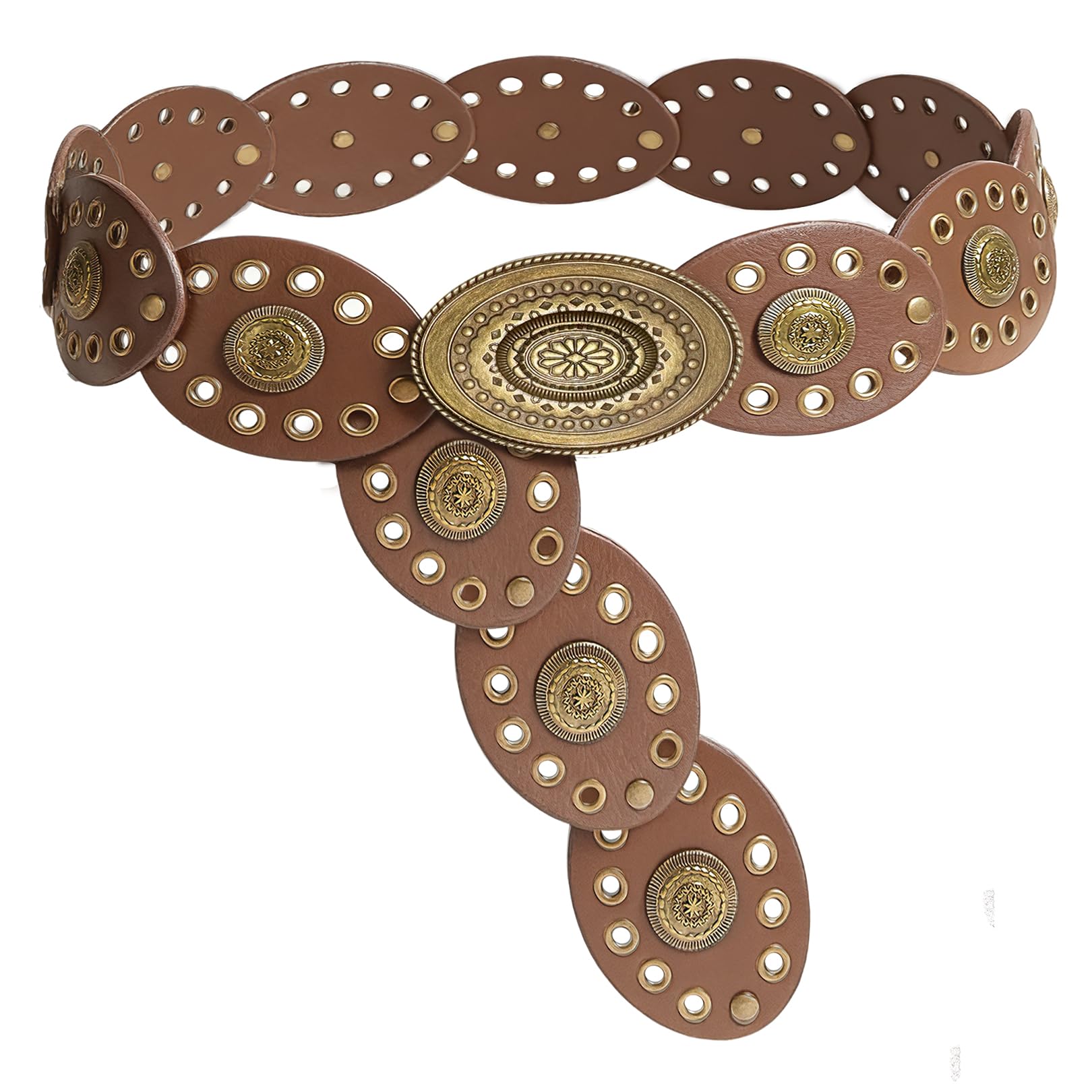 Leather Western Boho Belts for Woman Concho Vintage Belt for womens Dress Jeans