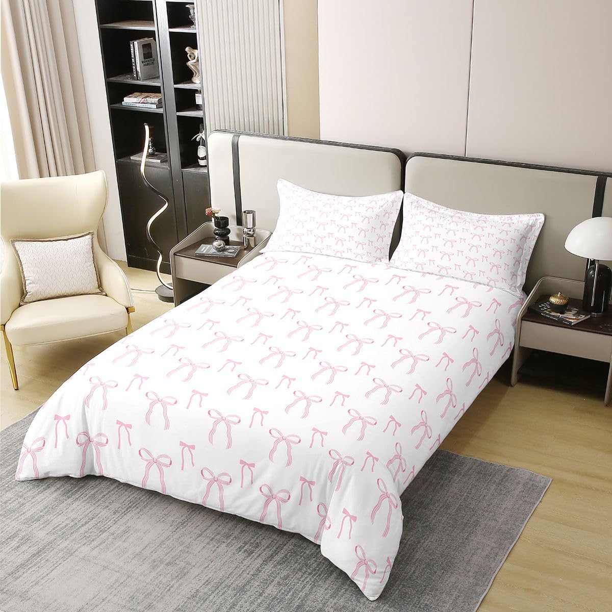 Homewish Homwish różowa kokardka king zestawy poszewek na kołdrę różowa i biała księżniczka kokarda bawełniana pościel dziewczęca urocza kokarda poszewka na kołdrę marzycielska muszka zestaw