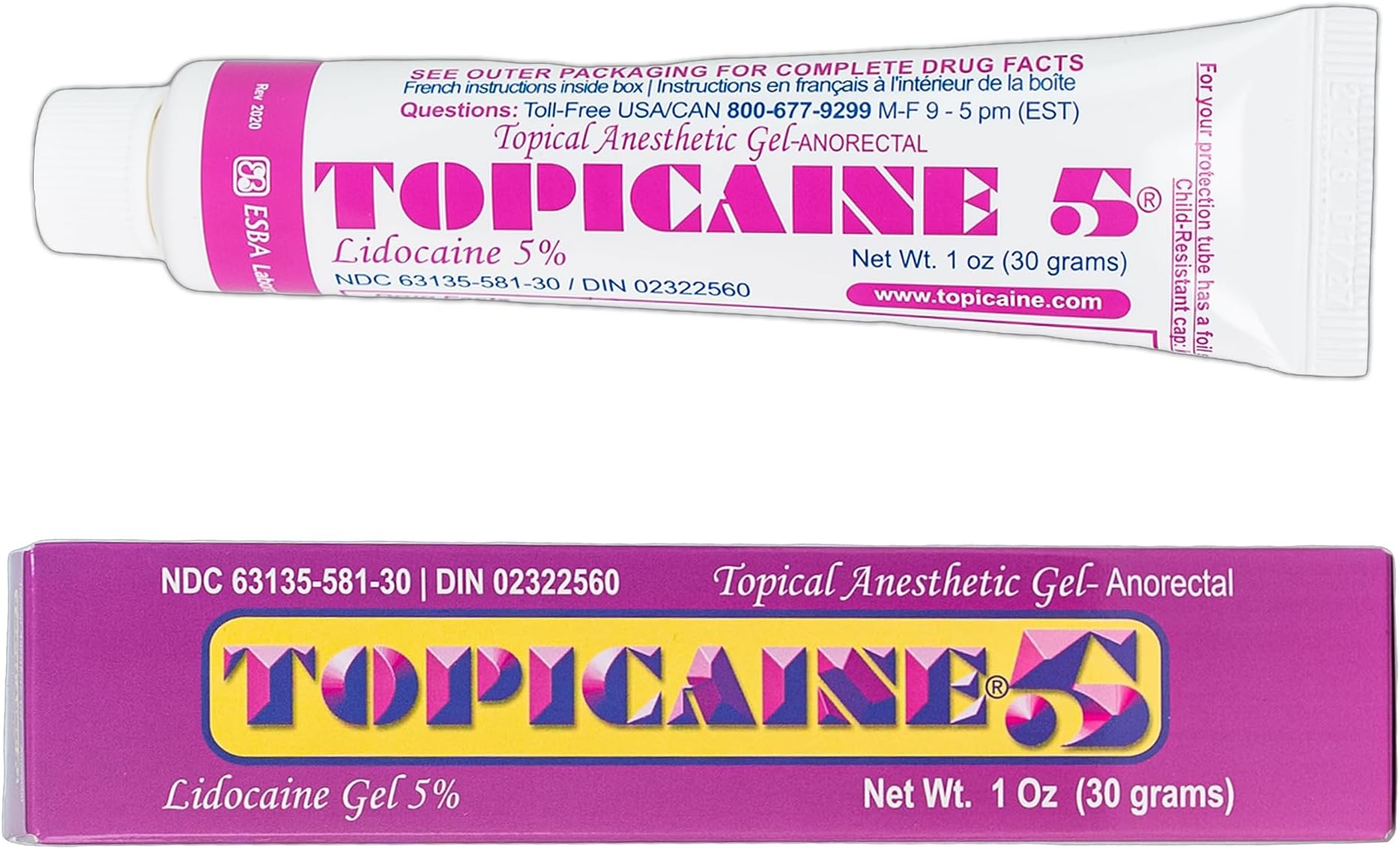 5 - Net Wt. 1 OZ (30 Grams) Lidocaine Anesthetic Anorectal Numbing Gel