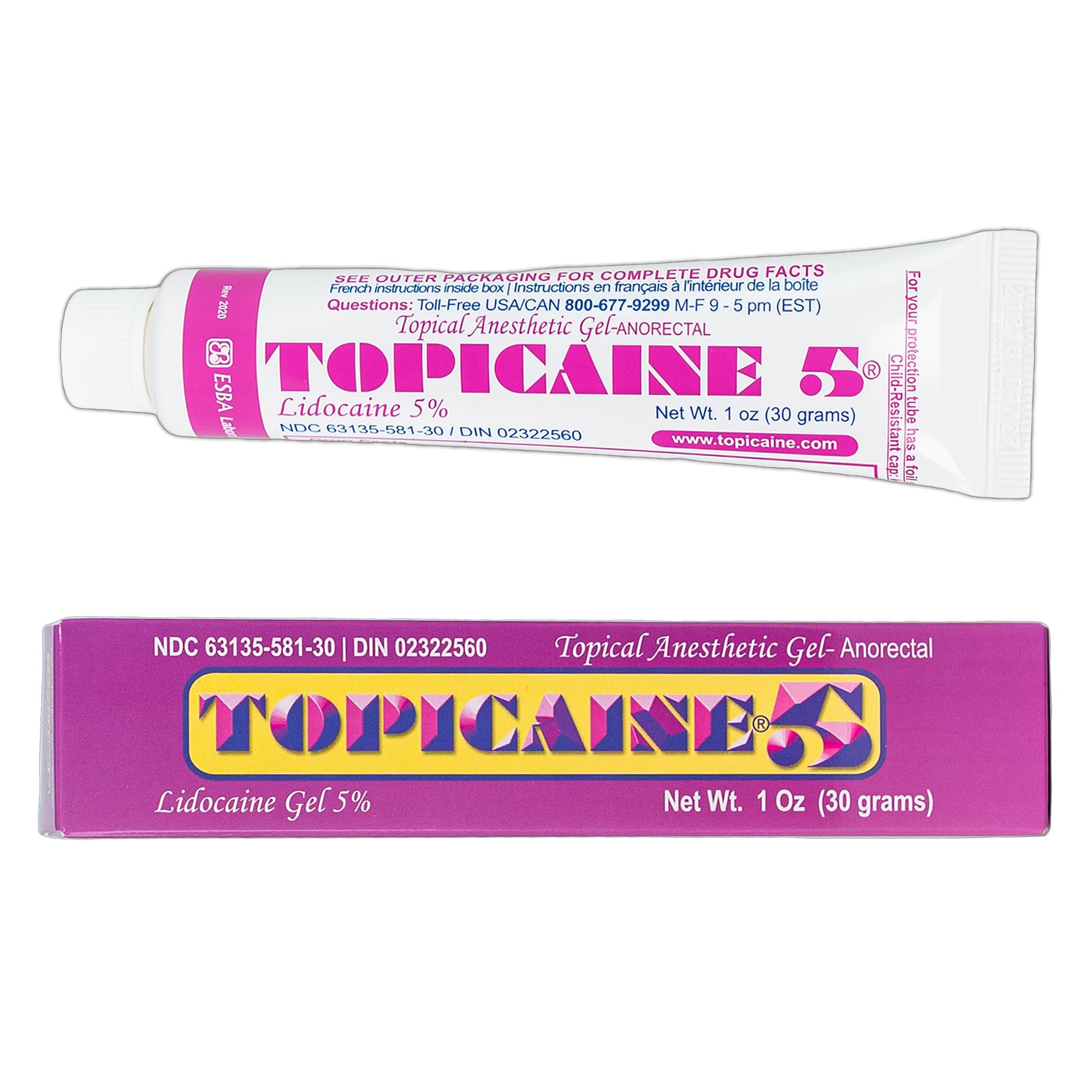 5 - Net Wt. 1 OZ (30 Grams) Lidocaine Anesthetic Anorectal Numbing Gel