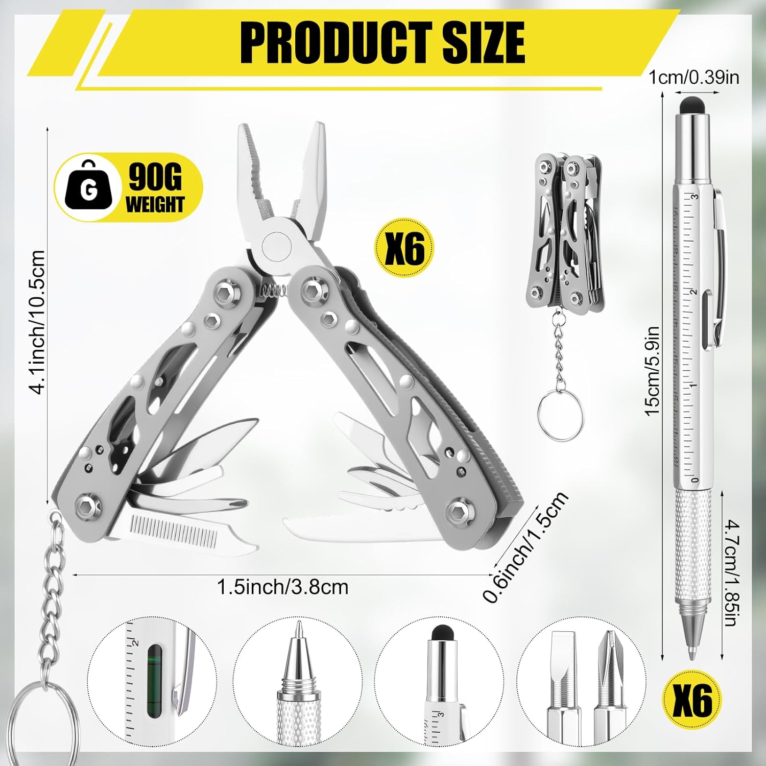 12 Pcs Multi Tool Bulk Christmas Gifts for Men, 6 in 1 Multi Tool Pen, Outdoor Stainless Steel Multitool Pliers Pocket Knife, Bottle Opener, Screwdriver, for Survival Camping Hunting(Silver)