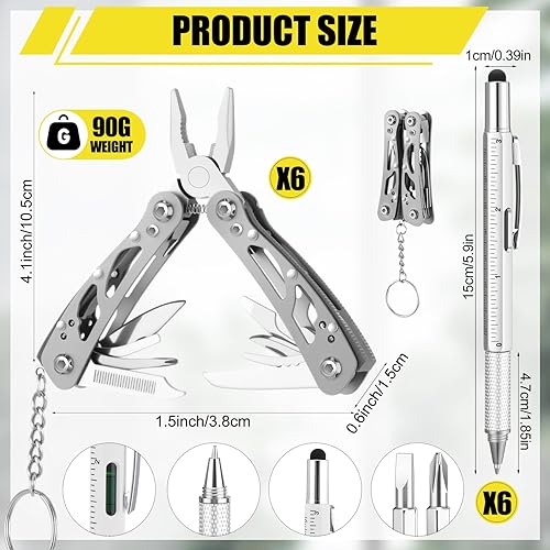 Miniatura 2 de 12 piezas de regalos multiherramientas a granel para hombres, bolígrafo multiherramienta 6 en 1, alicates multiherramienta de acero inoxidable para