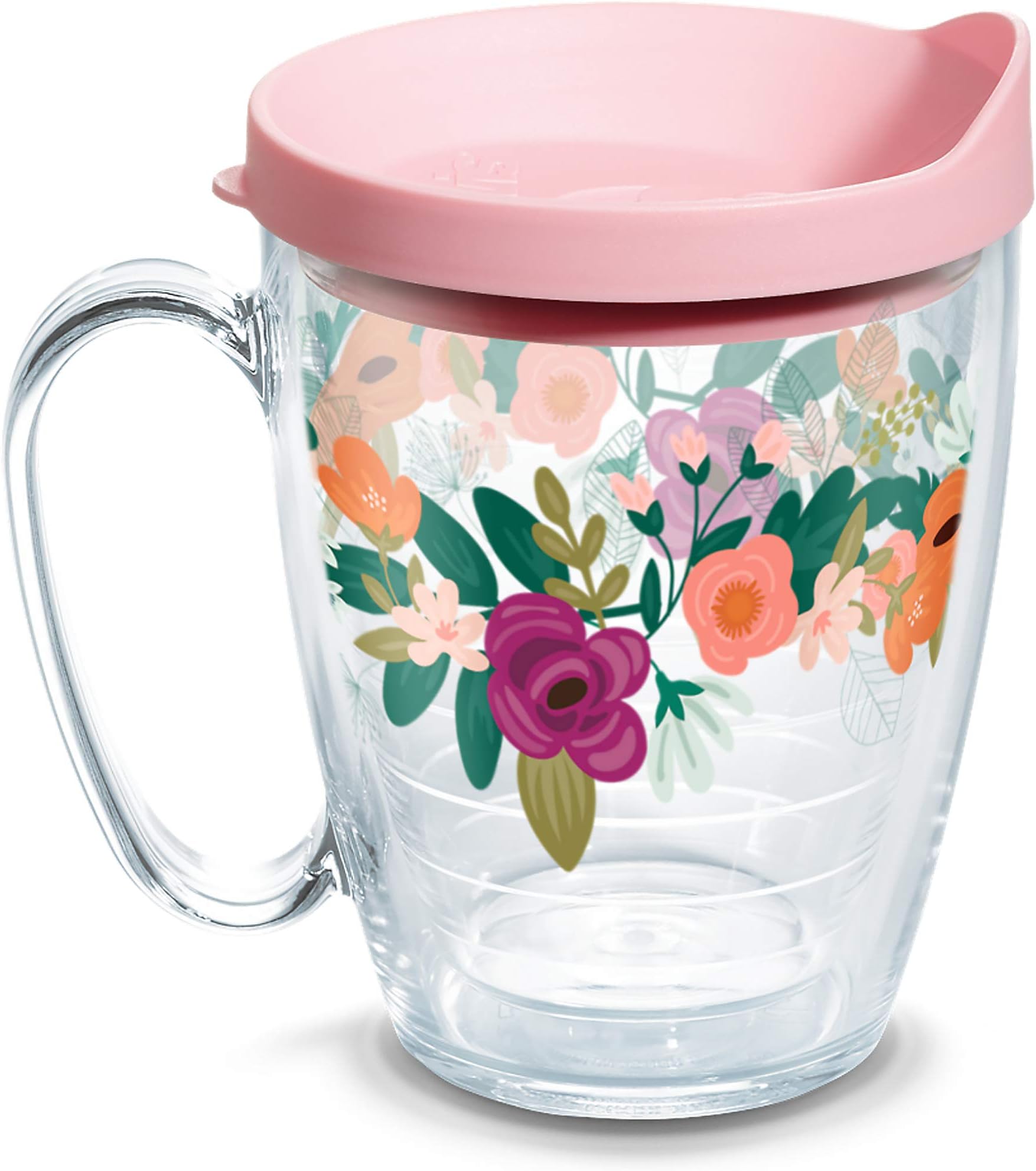 Neo Mint Floral Made in USA Double Walled Insulated Tumbler Travel Cup Keeps Drinks Cold & Hot, 16oz Mug, Classic
