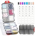 14 GRIDS Travel Pill Organizer Box with Labels - Travel Medicine Case Kit - Pocket Daily Pharmacy Container - Travel Medication Holder Dispenser for Fish Oil Vitamin Supplement Storage - Clear Gray