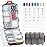 14 GRIDS Travel Pill Organizer Box with Labels - Travel Medicine Case Kit - Pocket Daily Pharmacy Container - Travel Medication Holder Dispenser for Fish Oil Vitamin Supplement Storage - Clear Gray
