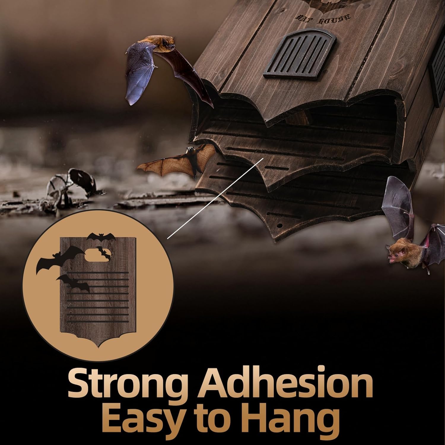 Bat House for Outdoors - Large Double Chamber Bat Box with Unique Design to Attract Bats, Sturdy Wooden Bats Shelter for Outside for Tree, Weather-Resistant, Easy to Hang, Black Brown