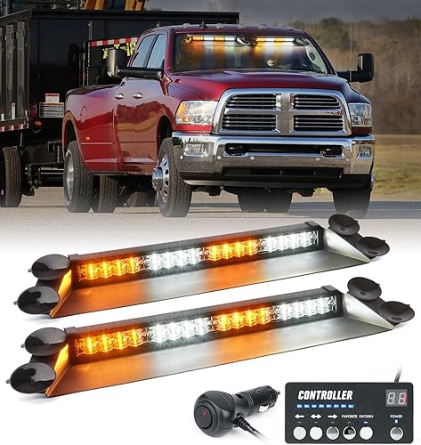 LUMENIX Barra de luces estroboscópicas de emergencia con controlador LED ámbar blanco para parabrisas de advertencia de tráfico, advertencia de disponible en Yaxa Peru