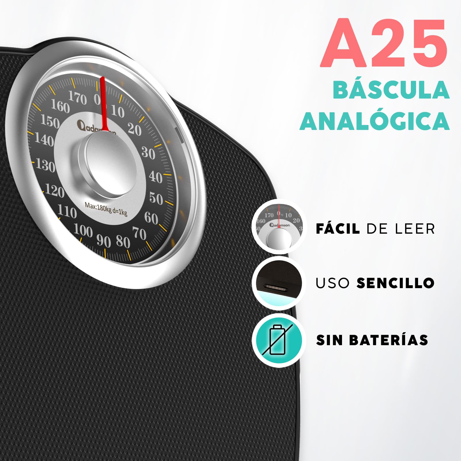 Adamson A25 - Báscula de Baño Analógica - Hasta 160 KG - Números Grandes Y Base Antideslizante - Balanzas Para Baño de Altaprecisión - 20 años de Garantía - Para Casa, Dormitorio- Gold