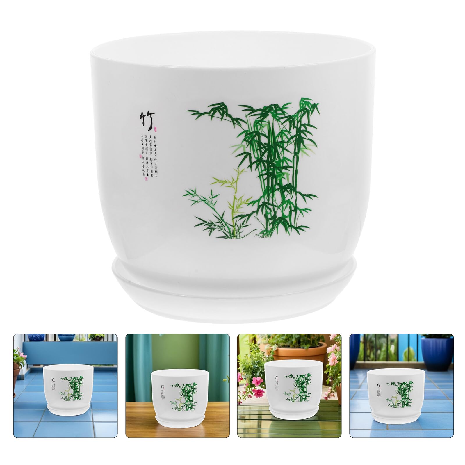 Dekoracyjna doniczka imitująca ceramikę z podstawką, lekka plastikowa donica na storczyki i sukulenty, z odpływem, idealna do hydroponicznych, ogrodów, balkonów i bonsai, 30x25 cm