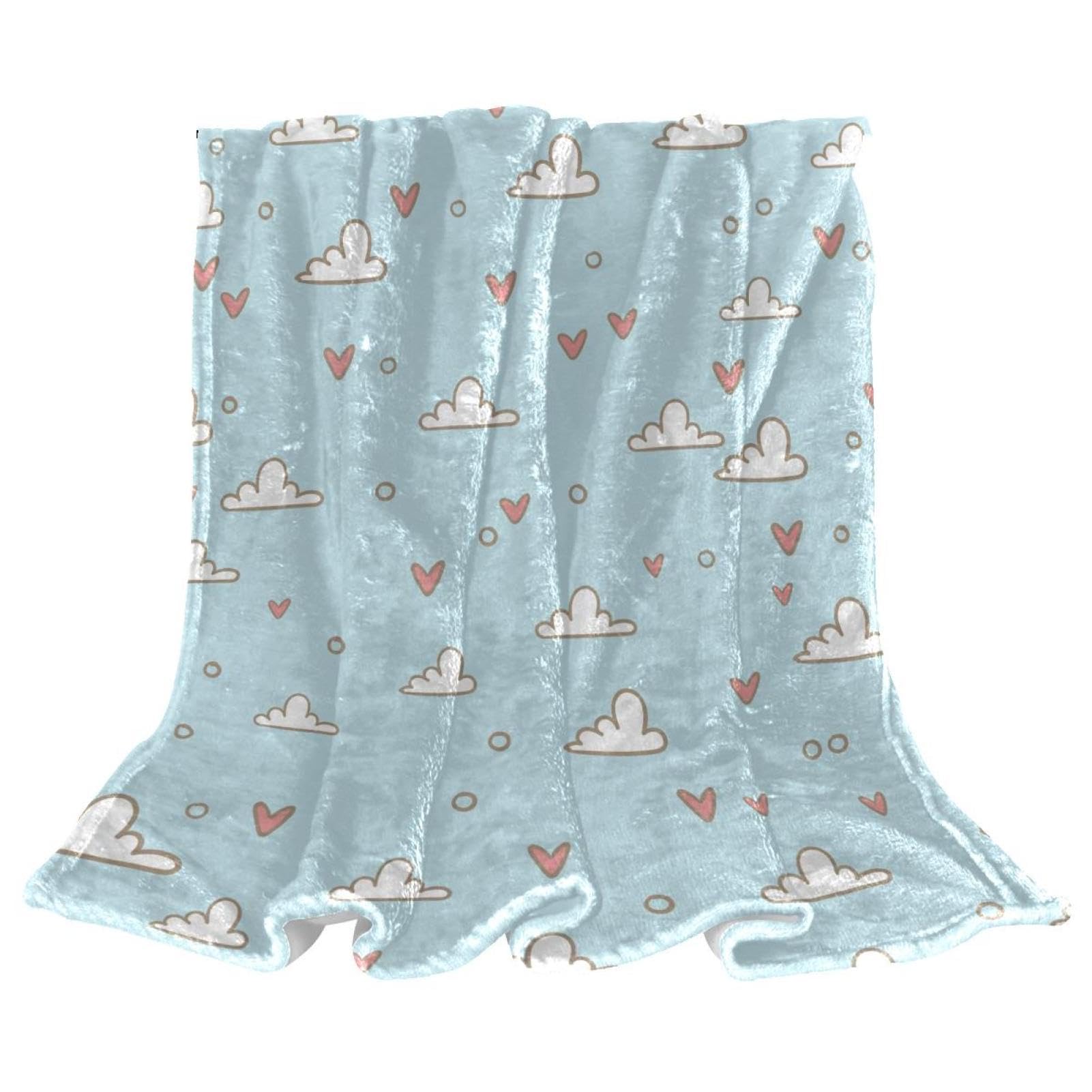 Couverture microfibre chaude et douce avec motif coeur nuage blanc 150x200cm thermique