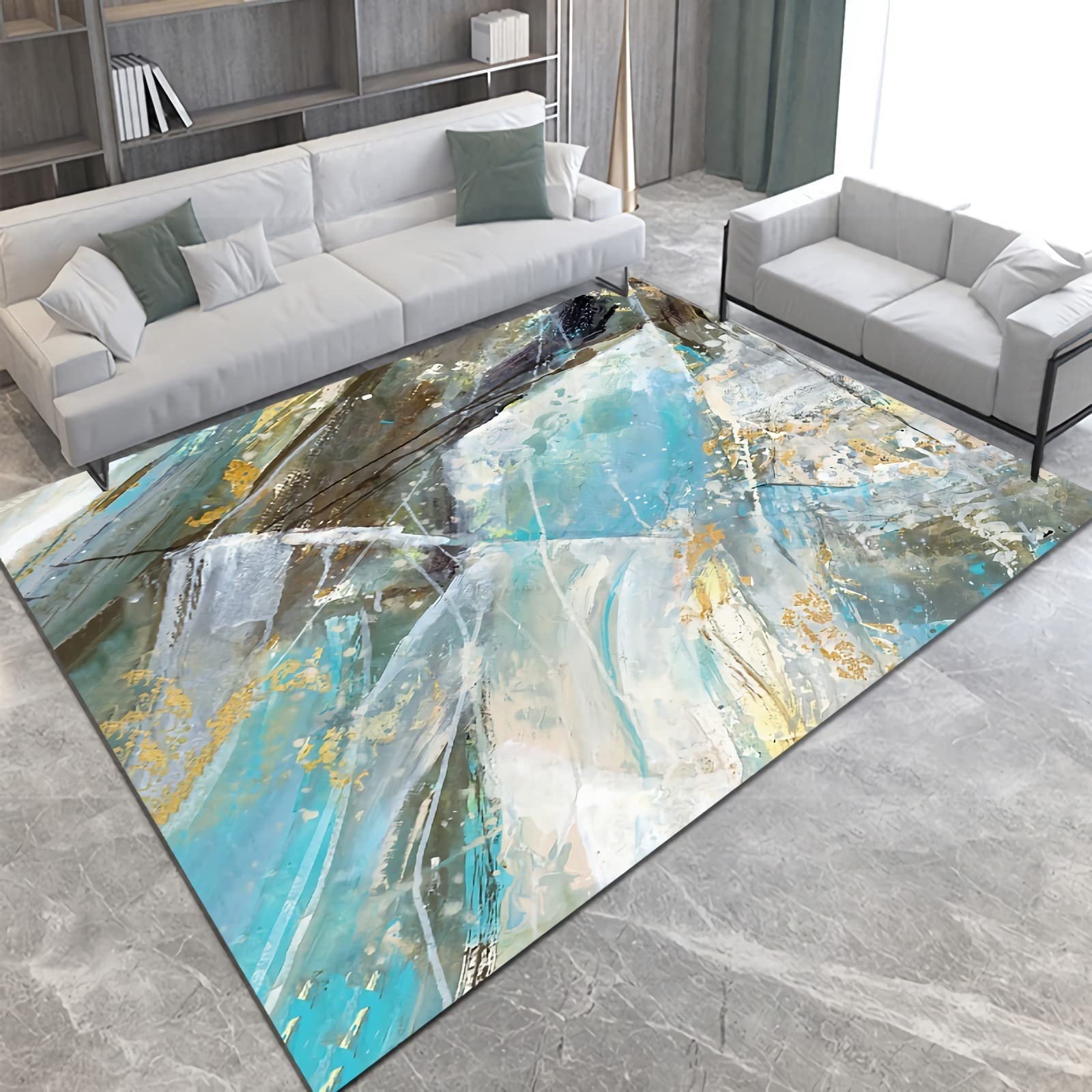 Tappeto balconi,Tappeto Design Lavabile Blu Marrone Giallo Inchiostro Antiscivolo tappeti salotto moderni,passatoia 160x230cm