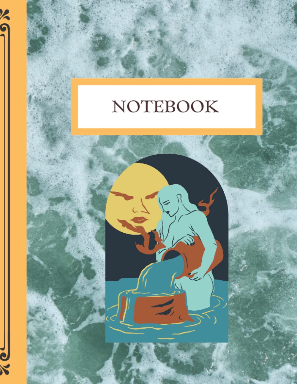 Notebook: Expressive Aquarius Zodiac, Ocean Background, Zodiac Vector Icon