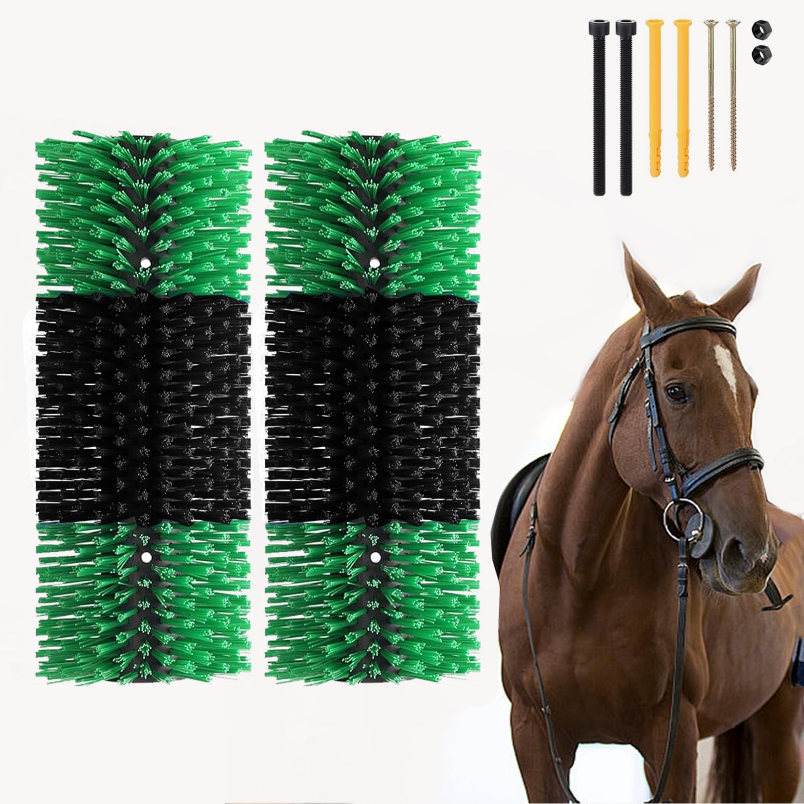 Set di 2 spazzole per grattare bestiame, mucche, kit completo di spazzole per massaggi per cavalli, capre, mucche, pecore, maiali, alleviano il prurito sul retro del bestiame (verde)