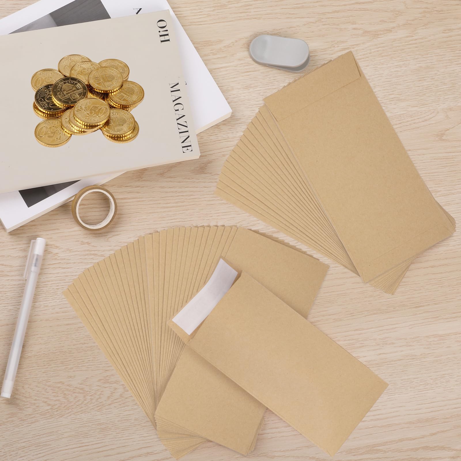 Buste per denaro kraft autoadesive 8,1 x 16,5 cm GeeRic Confezione da 100