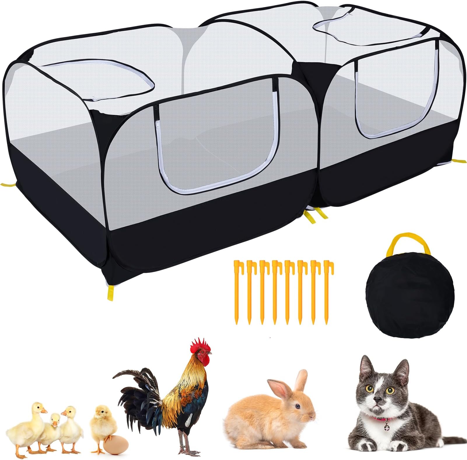 Ineariu Small Animals Playpen,Pet Cage Tent Large Chicken Run Coop with Detachable Bottom Breathable Transparent Mesh Walls, Foldable Pet Enclosure for Puppy Kitten Rabbits Indoor Outdoor playpen