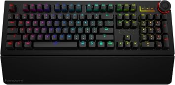 Das Keyboard 5QS Mark II Smart RGB Programmable Mechanical Keyboard for Work & Gaming, Cherry MX2A Silent Red Mechanical Switches, Built-in RGB Profiles, Palm Rest, Volume Knob, Aluminum Top
