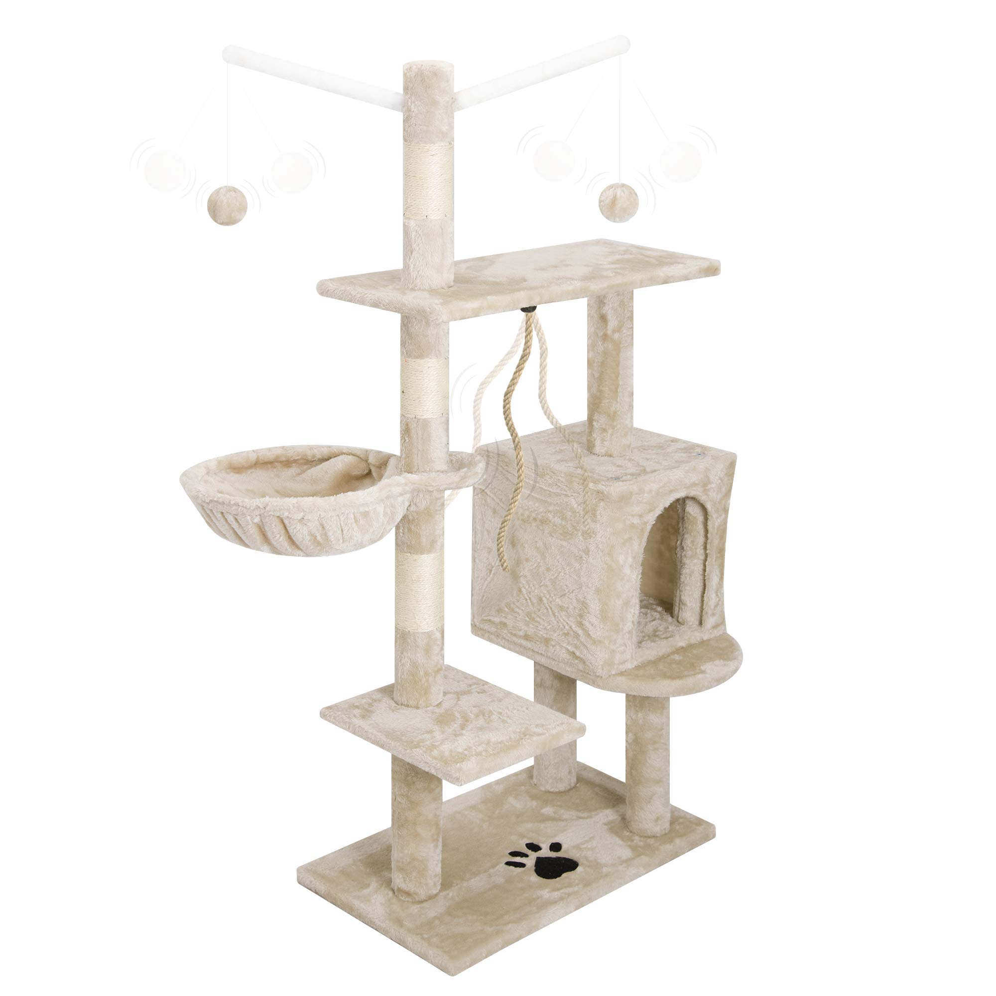 EGLEMTEK Albero per Gatto con Graffiatoio Cuccia Giocattolo Gatti Parco Giochi Tiragraffi in Sisal Naturale 130 x 60 x 35 cm (Colore Beige Birba 30059)