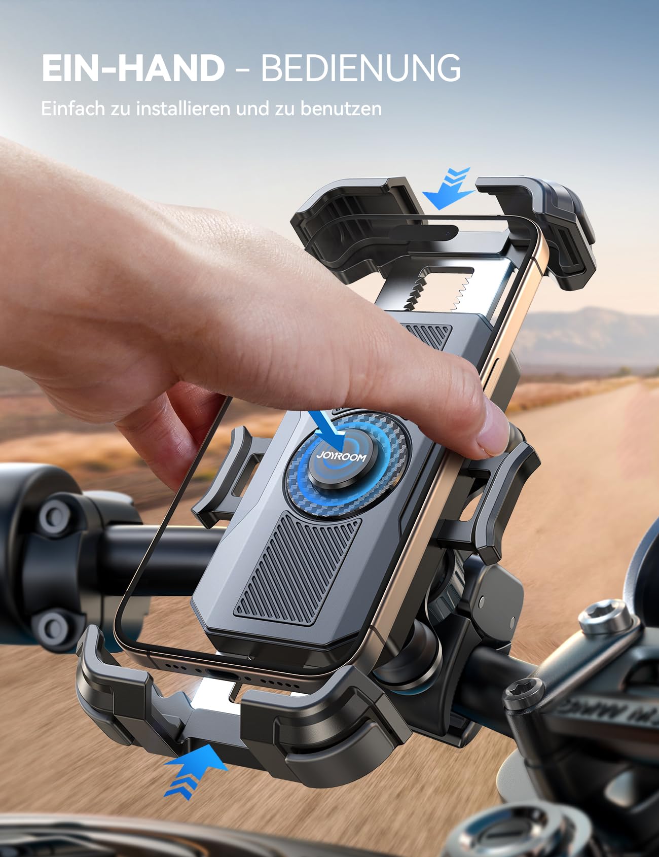 JOYROOM Handyhalterung Motorrad [Doppelt Vibrationsgedämpft] Handyhalter Fahrrad [Verbesserte Metall Fahrradlenker] Handy Halterung Lenker für iPhone 17 16 15 Pro Max Samsung Smartphones 4,7-7" | Metallkern, Doppelte Stoßdämpfung, Auto-Clamp, 360° Drehbar