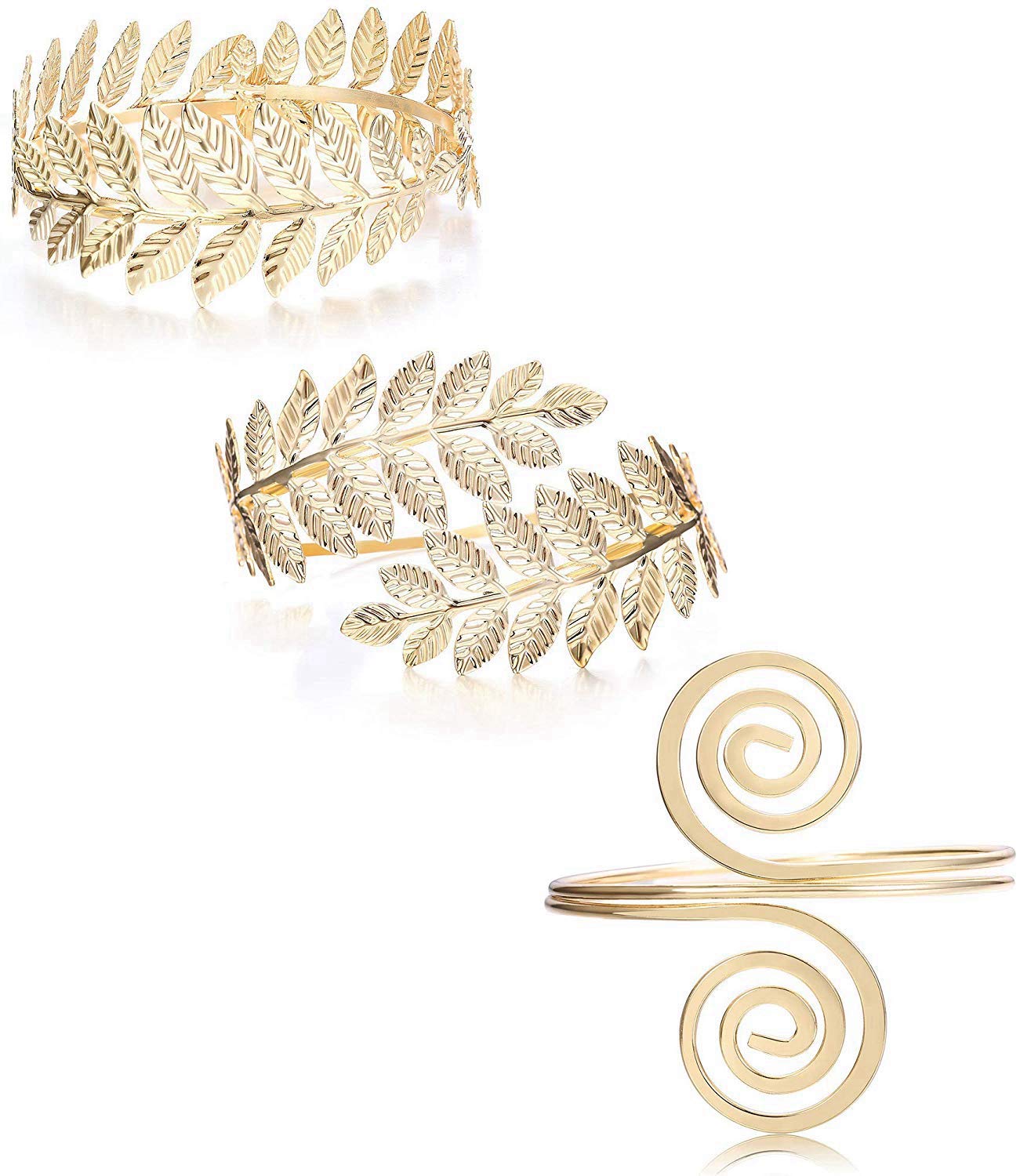 Finrezio 3 Piezas Brazalete Brazalete Superior Victoriano Filigrana Remolino Gitano Boho Brazalete Chapado En Oro Brazalete Abierto Conjunto De Joyas con Brazalete De Hojas