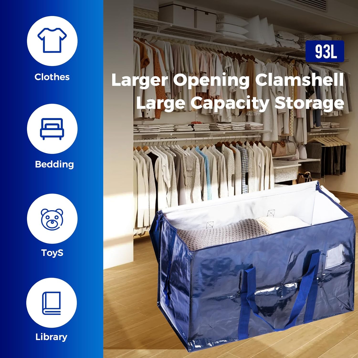 93L Moving Bags 8Pack Storage Bag Large Moving Boxes with Lids, Zippers Handles for Moving Totes Bins, College Dorm, Traveling, Camping, Christmas