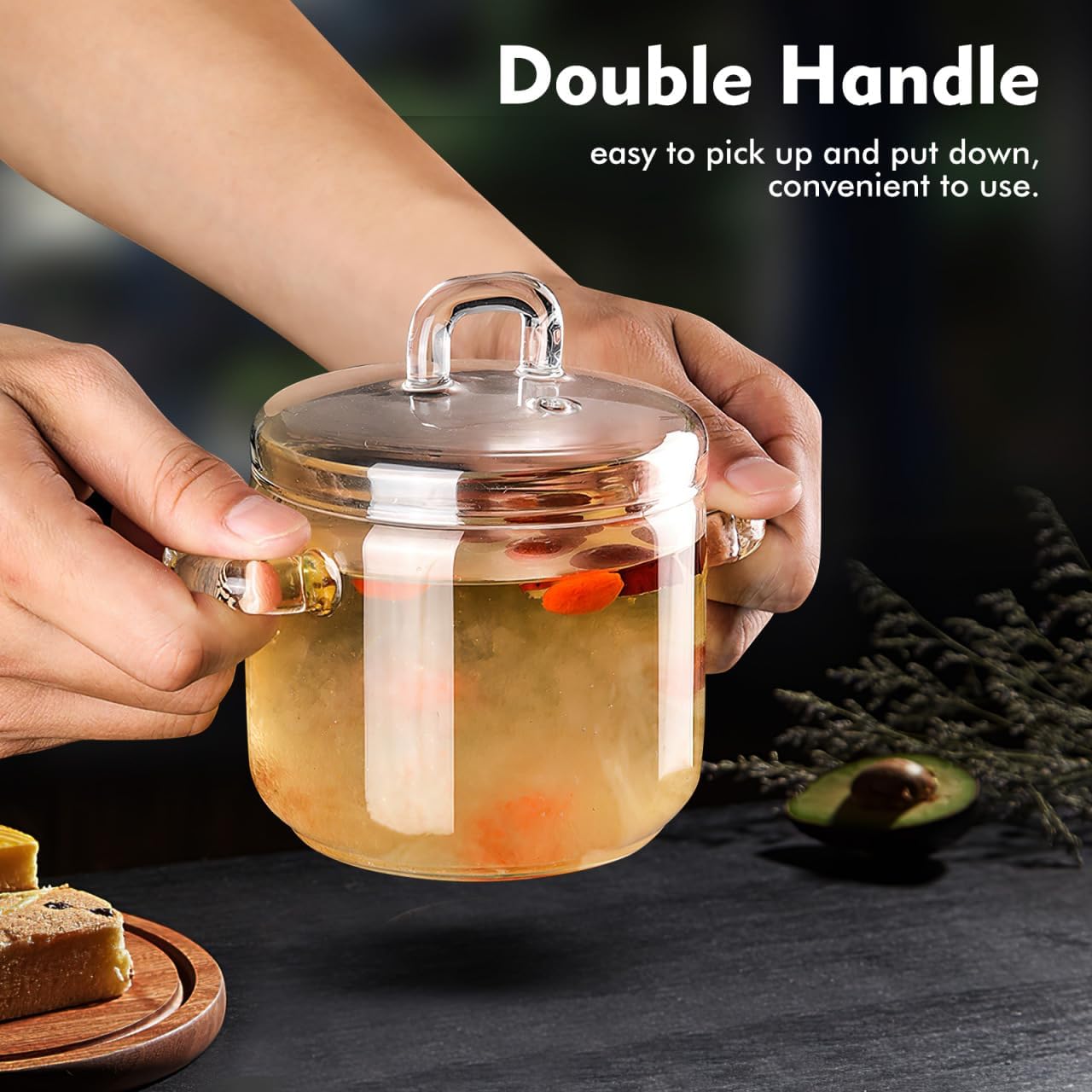 DOITOOL Glass Simmer Pot for Stove Potpourri 350ML/12OZ Heat-resistant Glass Saucepan with Cover Clear Cookware with Lid and Handle for Pasta Noodle, Soup, Milk, Baby Food