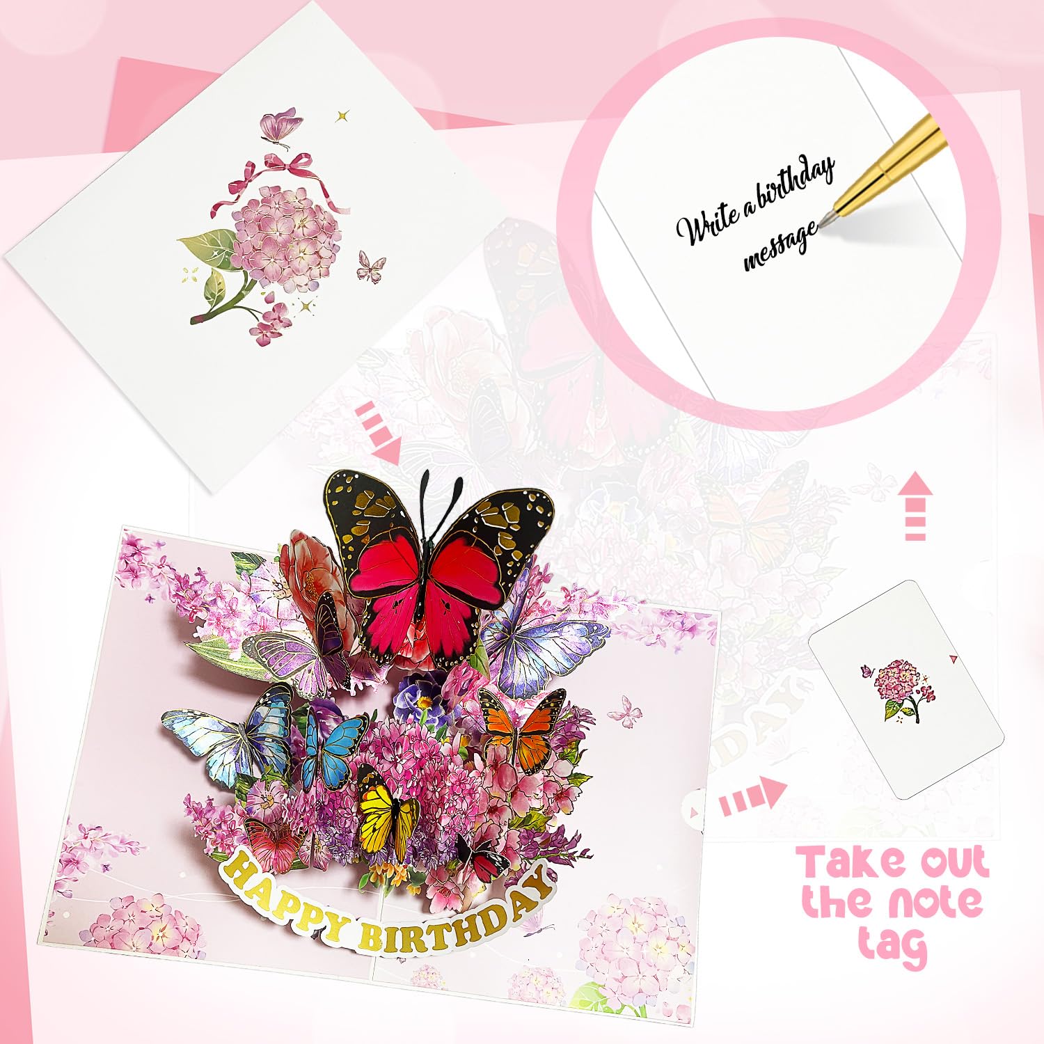 Tarjeta desplegable de feliz cumpleaños, hermosa tarjeta de felicitación floral 3D, tarjeta de cumpleaños desplegable para mamá, hermana, mujeres, abuela, madrastra, tía, hija, 5.7 x 7.7