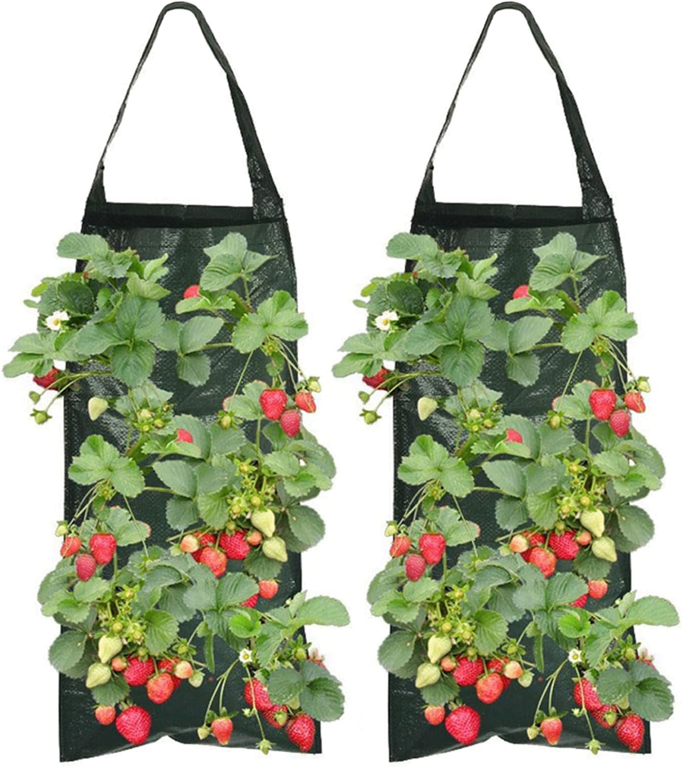 MisFun 2 Stück Pflanzsack Hängend, Erdbeere Pflanzsack mit 8 Löchern, Pflanzbeutel mit Henkeln, Pflanztaschen Hängend Draußen, Pflanzsack, Pflanztasche, für Erdbeere, Kräuter, Gemüse