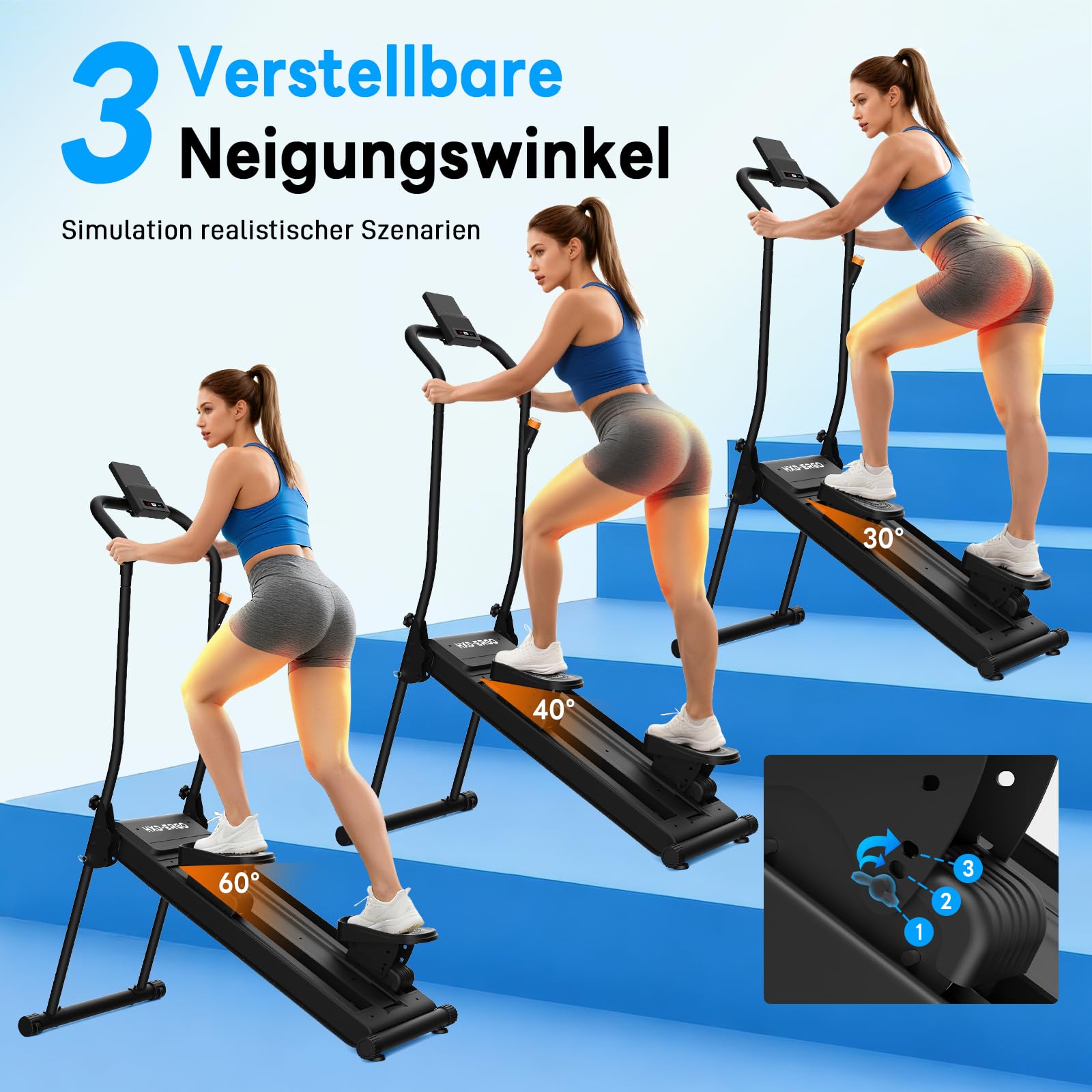 HXD-ERGO 2025 Magnetischer Stepper für Zuhause, Leiser Faltbarer Treppensteiger mit Einstellbarem Rahmen & Pedalwinkel, Ganzkörpertraining Heimtrainer(Dunkelgrau)
