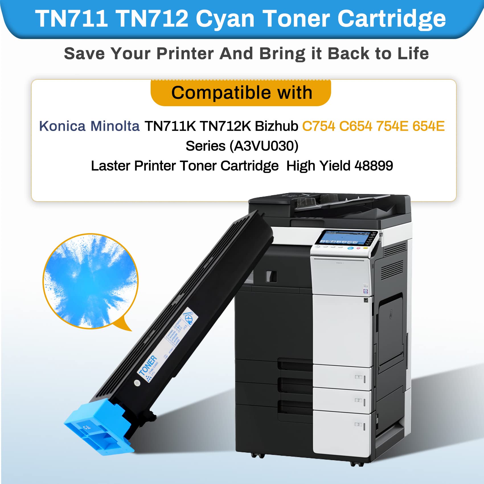 Amazon.com: Gopper 711 711 TN712 Cyan Toner Cartridge for Konica 