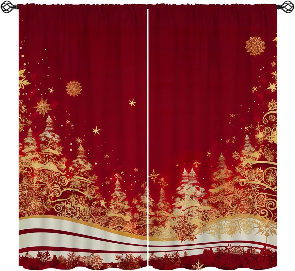 Rideaux Occultants Noël 3D en Polyester - 2 Panneaux Isolants Phoniques pour Salon et Chambre