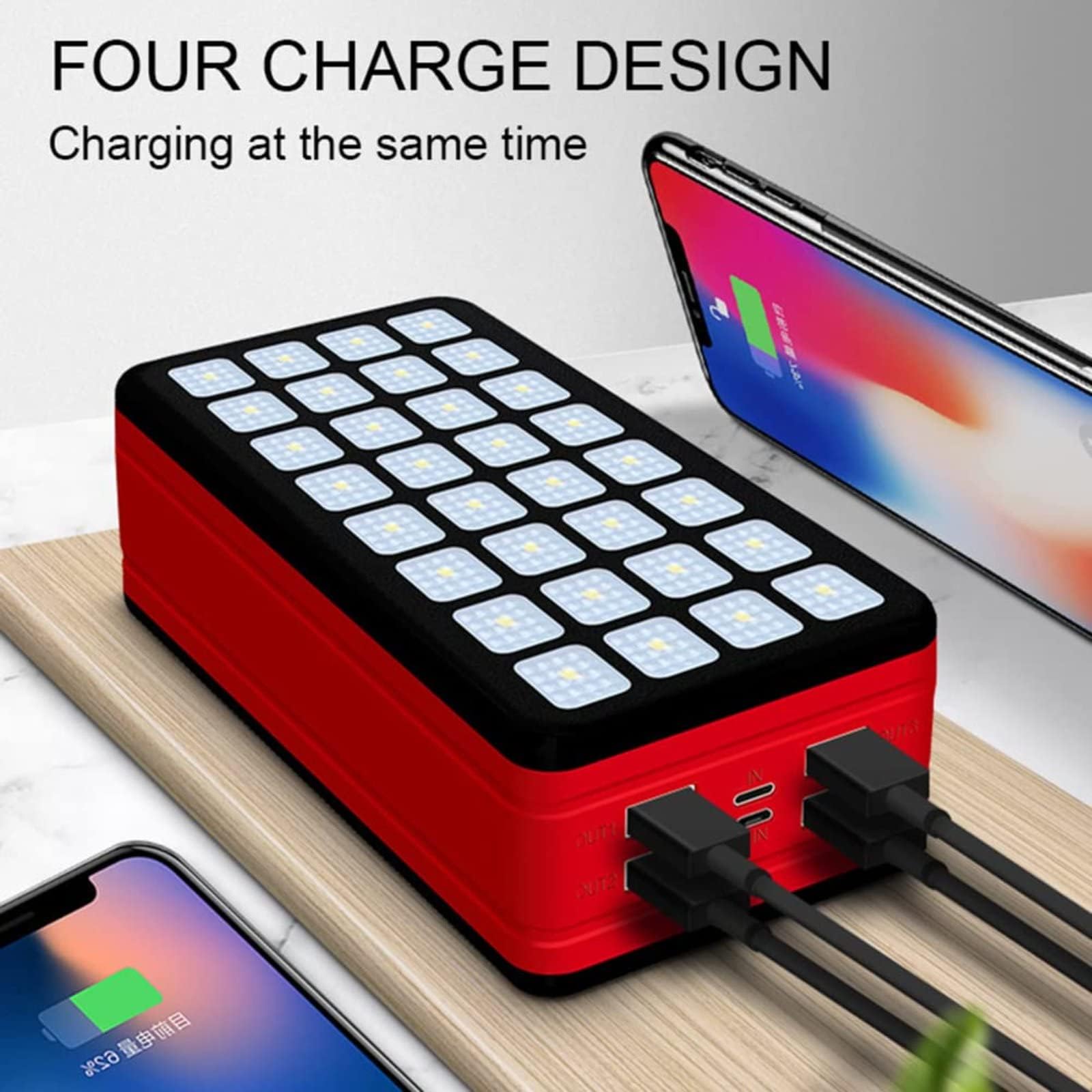 Banco De Energía De 50000 Mah, Linterna De 32 LED, Cargador Portátil De 10 W con 4 Salidas USB Y 2 Entradas, Batería Externa De Gran Capacidad para Teléfonos Y Dispositivos Móviles.