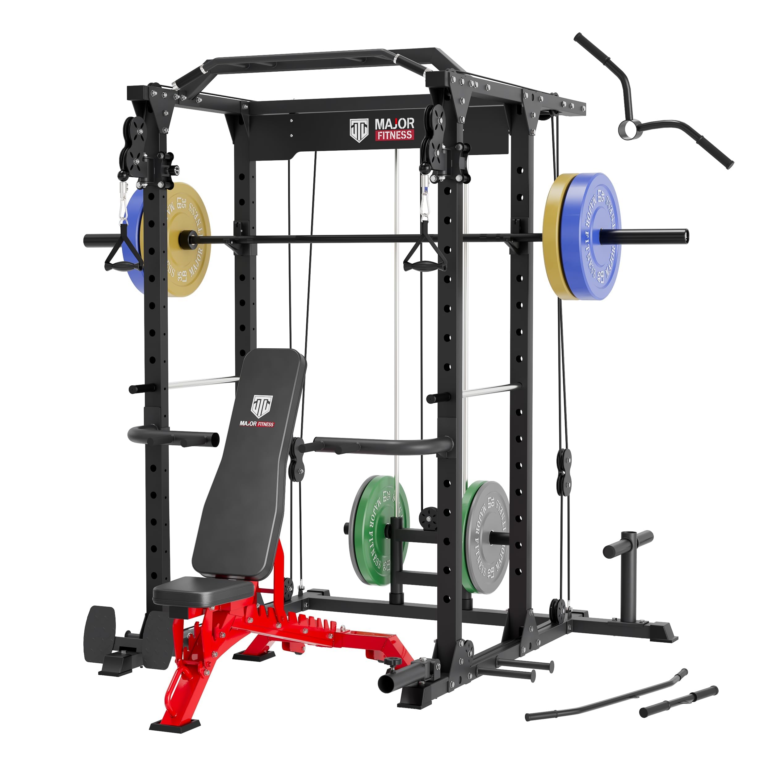 MAJOR FITNESS PLM03 All in One Power Rack - 1400 lbs Multi-Function Home Gym System with Cable Crossover, Adjustable Pull-Up Bar, 360° Landmine