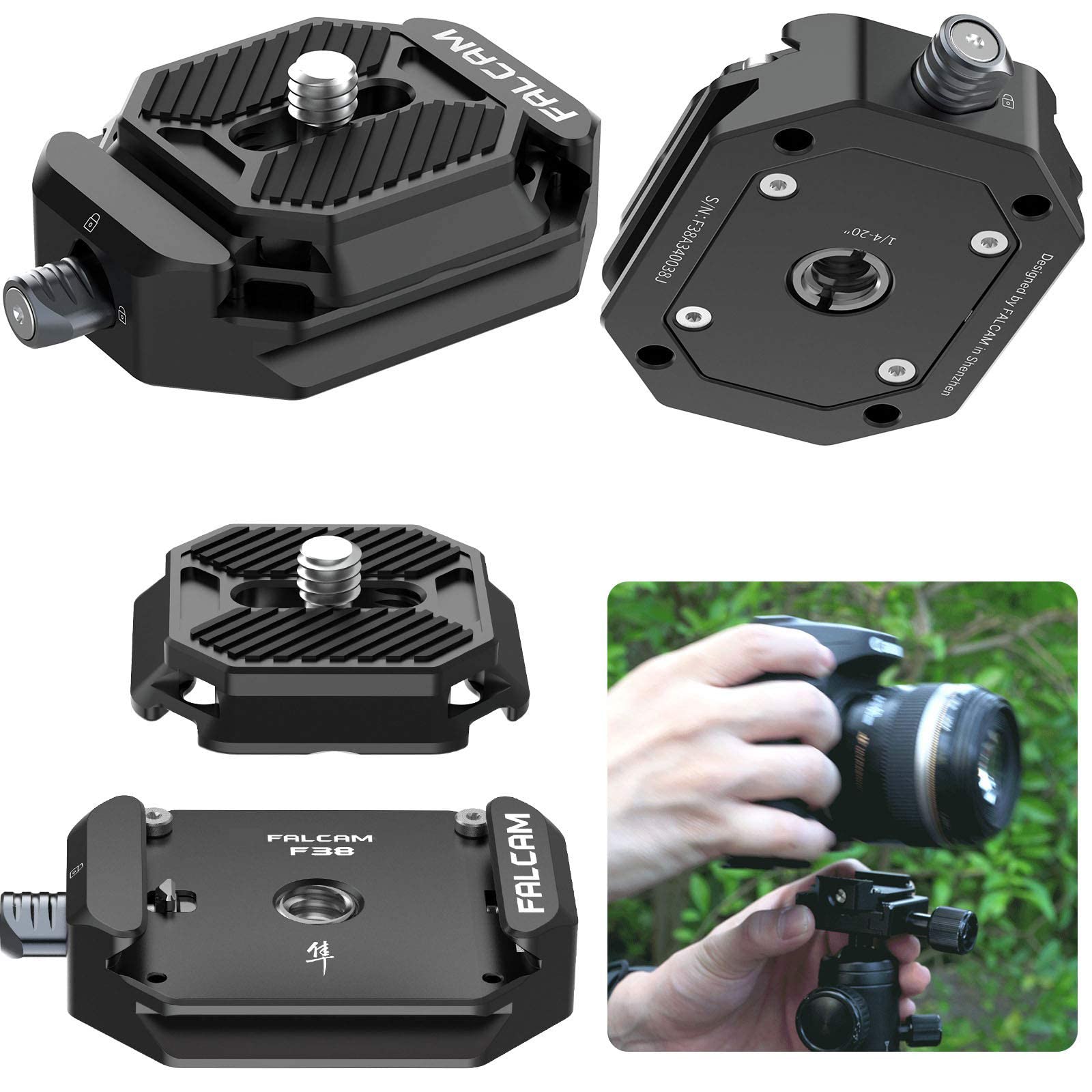 KASTWAVE F38 Camera Quick Release Plate w 1/4" to 3/8" Screw Thread, Quick Release Plate Camera Tripod Mount Adapter for Sony/Canon Monopod DSLR Stabilizer Slider
