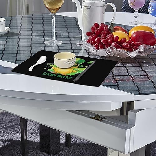 Miniatura 4 de Lucky Ducky with Glasses Four Leaf Clover Placemats Set of 6 Resistant Table Mats Washable Place Mats for Dinner Party Table Decoration