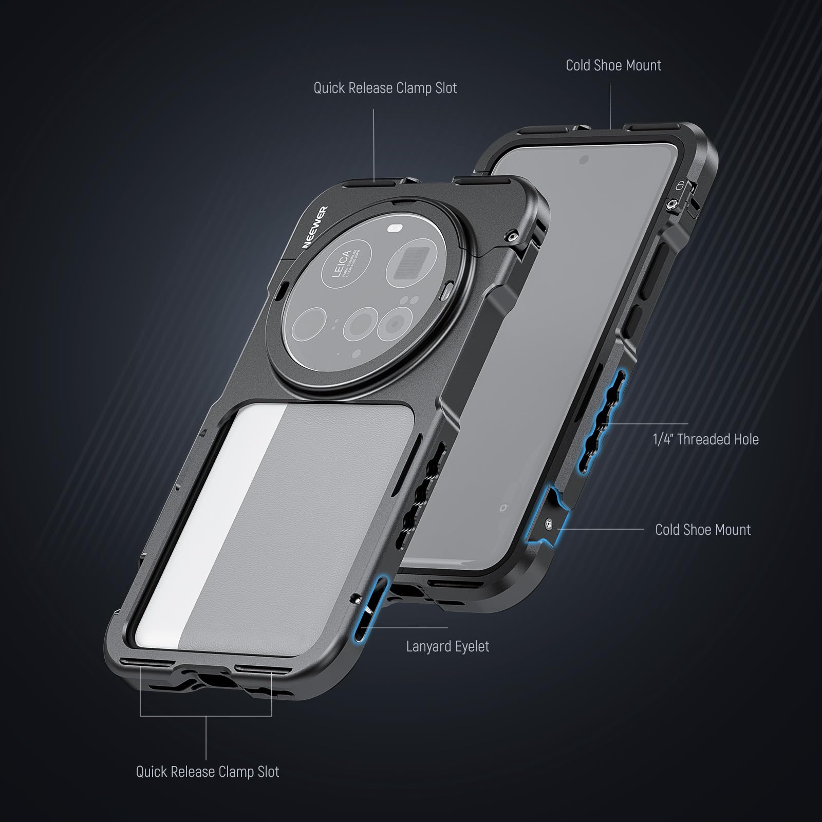 NEEWER 15 Ultra Cage, Stabilizzatore Telefono a Sgancio Rapido Compatibile con Xiaomi 15 Ultra con Adattatore Filtro 67mm/ Backplate Lente 17mm, Video Rig Case per Registrazione Riprese, PA091 Nero